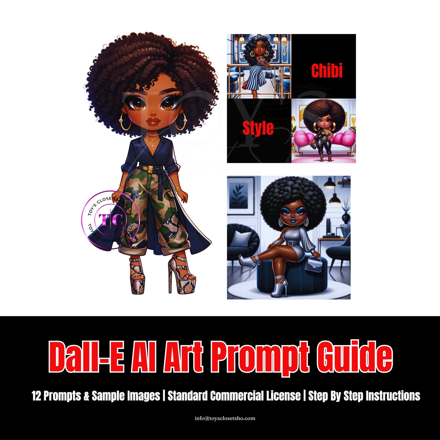 Chibi-Style African American Women Dall-e3 Prompt | Customizable Prompts | 12 Sample ChatGPT :4 Prompts | Ai-generated art | Ai prompt guide