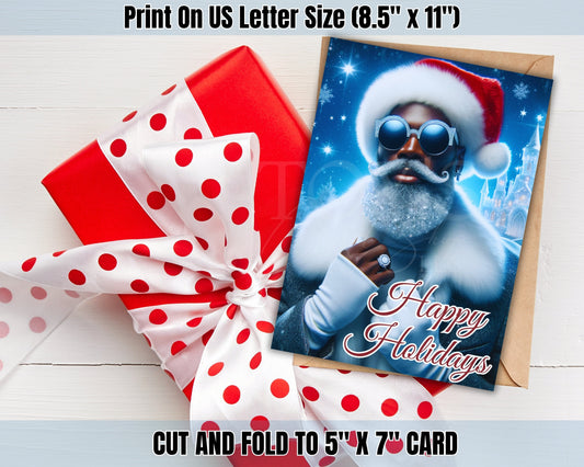 African American Christmas Card | 5x7 Printable PDF | Instant Download Holiday Greeting | Xmas Greeting Cards | Holiday Santa Printable Card