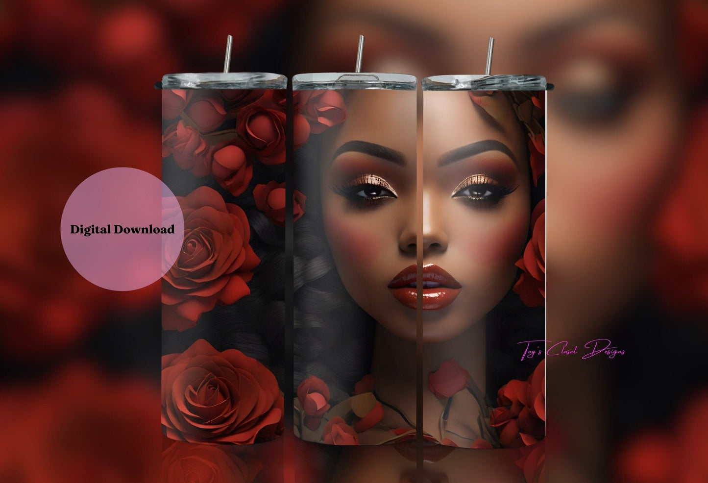 Exclusive Rose Tumbler Wrap  | Instant Download Sublimation |  Easy Apply | PNG | Commercial Rights Included | Straight | Tapered