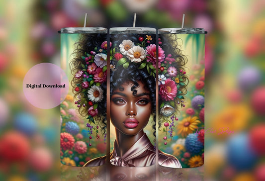 Flower Bomb Tumbler Wrap | Afro AI Art | Instant Download| PNG | Creative Unique Exclusive | Commercial Use | Straight/Tapered Wrap