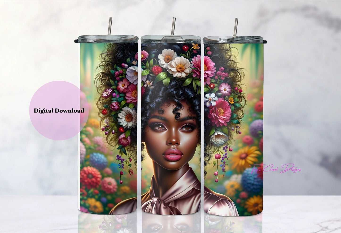 Flower Bomb Tumbler Wrap | Afro AI Art | Instant Download| PNG | Creative Unique Exclusive | Commercial Use | Straight/Tapered Wrap